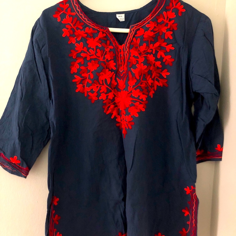 Navy embroidery short top